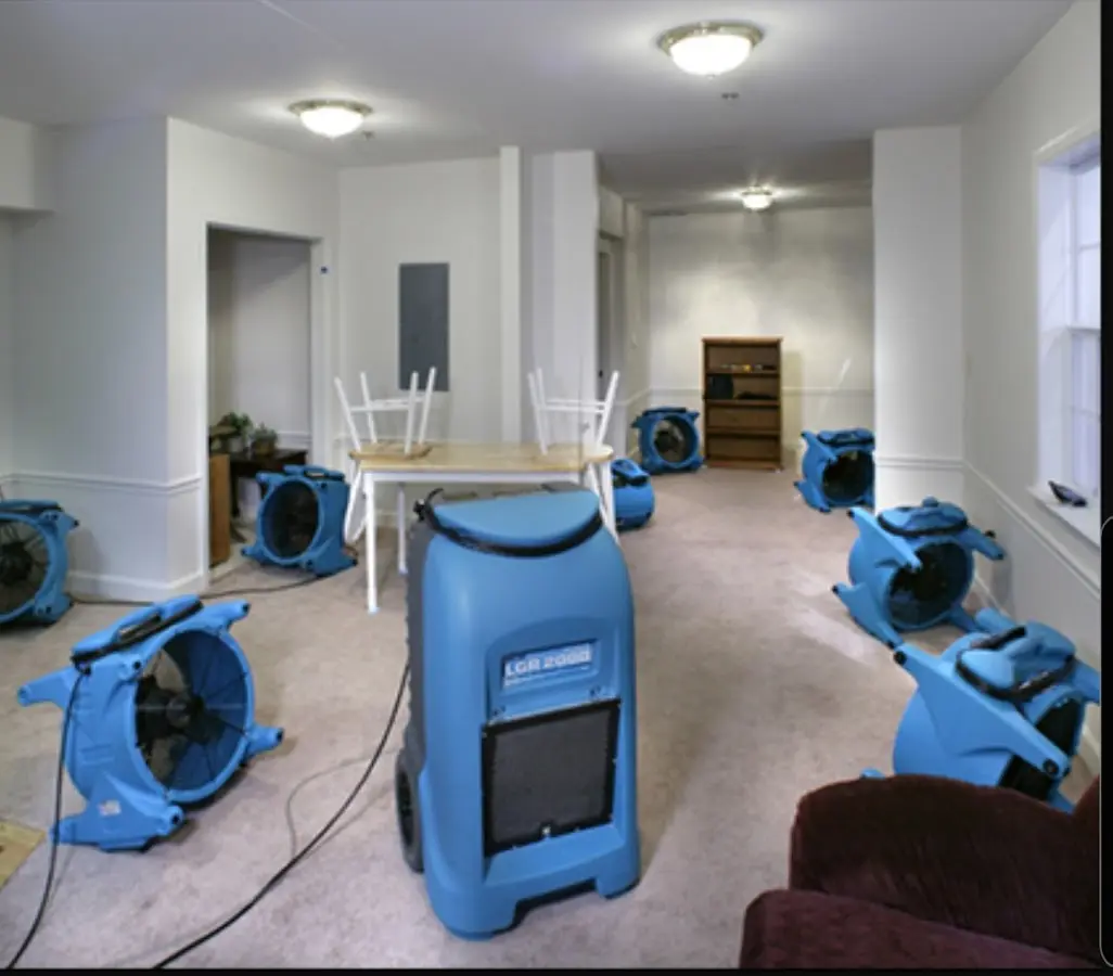 Air movers and dehumidifier setup for Water Extraction & Removal in Suitland